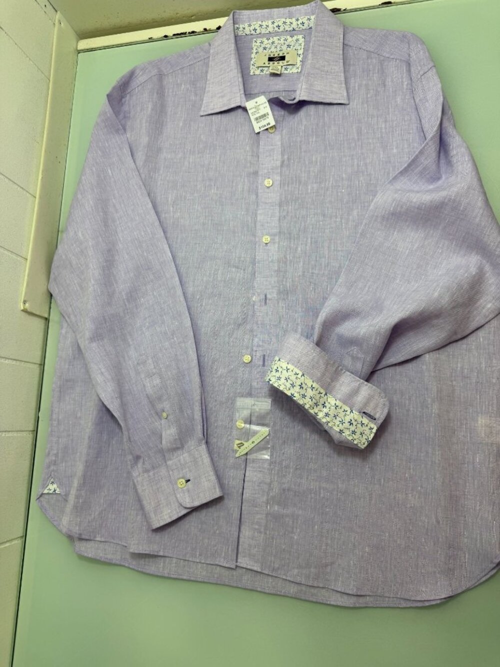 Joseph Abboud Dress Shirt Mens XXL 2XL Linen Blend Flip Cuff Long Sleeve Purple